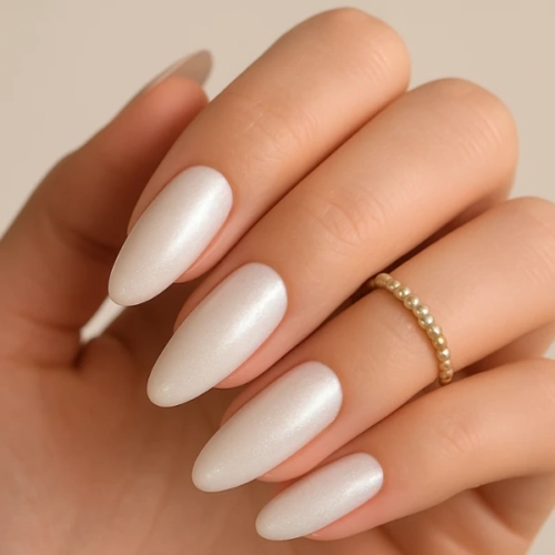 milky glitter nails